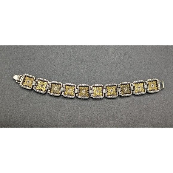 Brighton Detailed Two Tone Silver Gold Square Bracelet - Picture 7 of 12